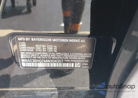 2021 BMW 530I из США, поврежденный, VIN WBA53BH02MWX04357